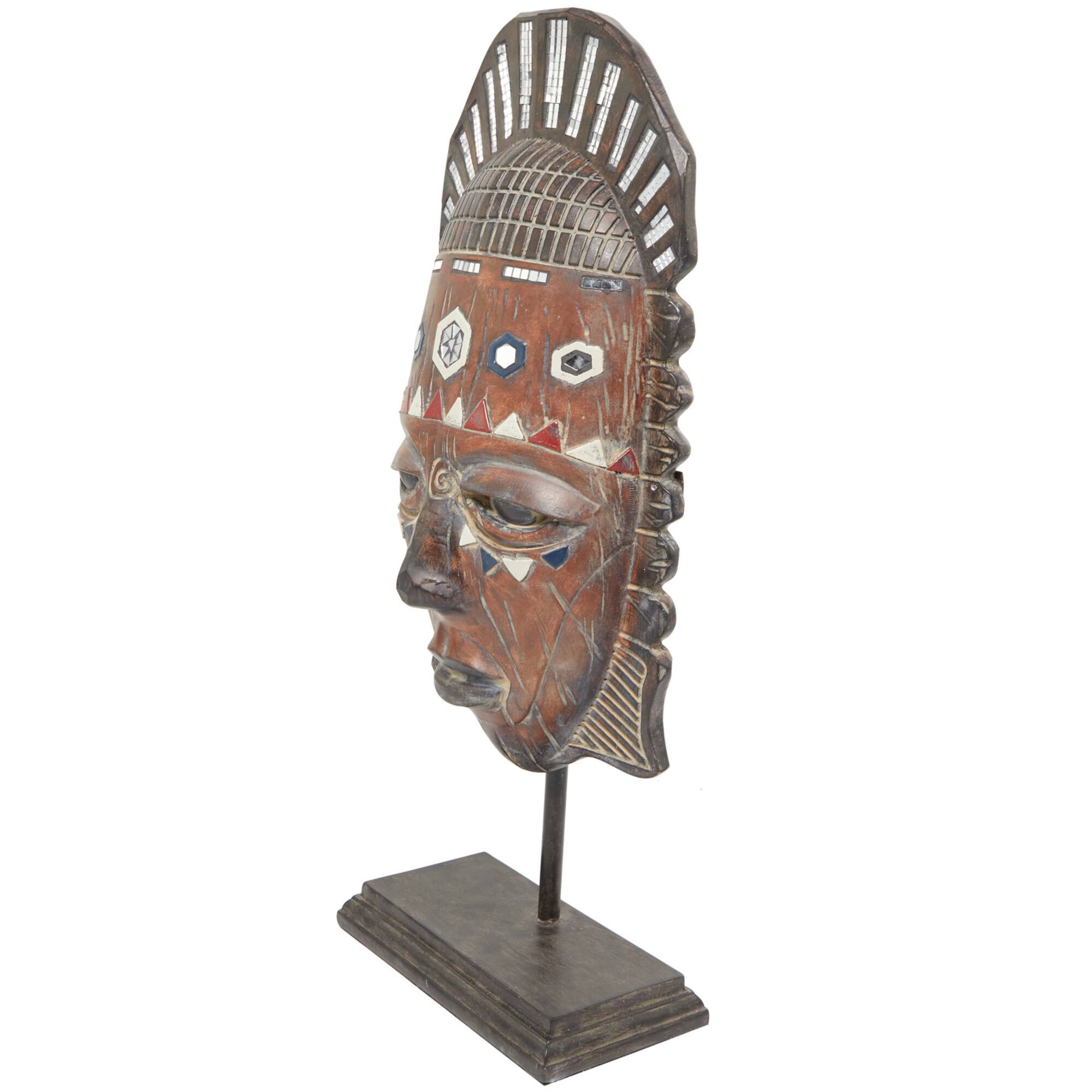 2ft. Brown Polystone Primitive African Mask Sculpture